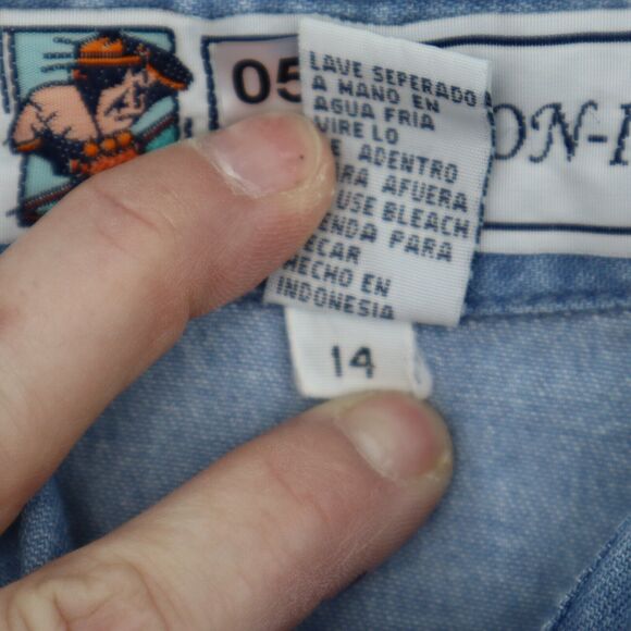 Passion-I Shirt Womens L Blue Denim Button Front Floral Embroidered Pocket - Picture 6 of 16